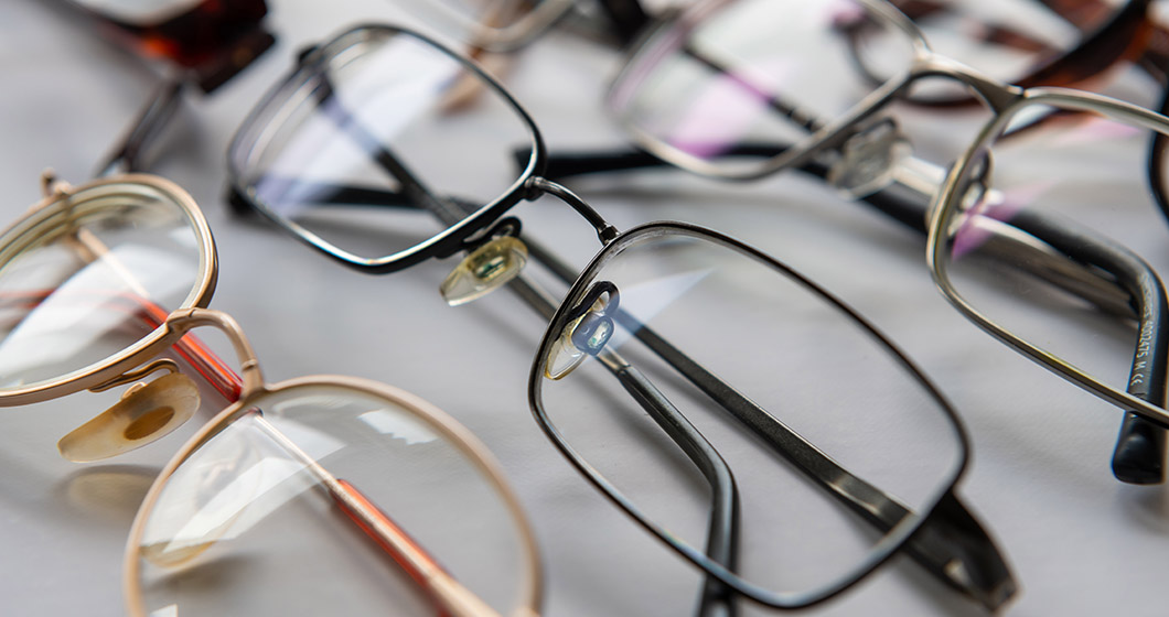 Range of glasses on table